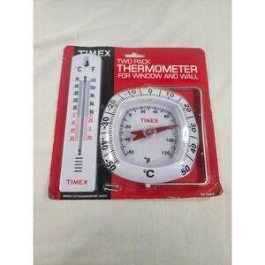 Timex Two Pack Thermometer Window and Wall White Analog TX1024 New